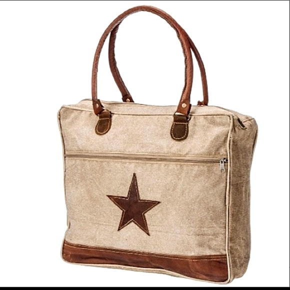 The Barrel Shack "The Cooper" Repurposed Canvas & Leather Travel Zip-Top Tote - Picture 6 of 6